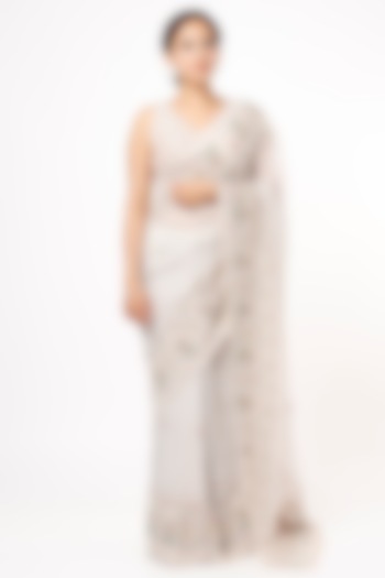 Grey Organza Embroidered Wedding Saree by Kalighata at Pernia's Pop Up Shop