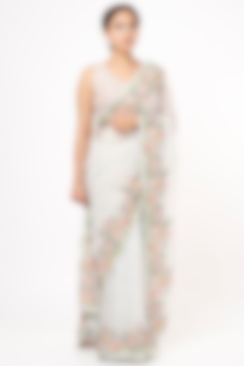 Grey Organza Embroidered Wedding Saree by Kalighata at Pernia's Pop Up Shop