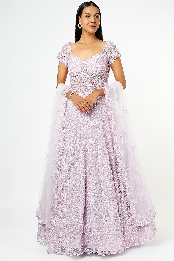 Mauve Hand Embroidered Gown by Kalighata