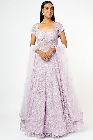 Lilac Shimmer Tulle Bridal Gown Design by Dolly J at Pernia's Pop