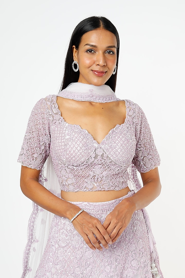 Mauve Embroidered Wedding Lehenga Set by Kalighata at Pernia's Pop Up Shop