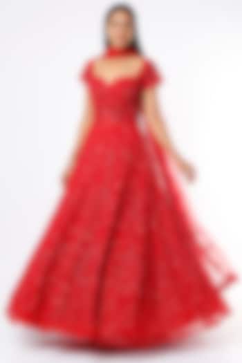 Red Embellished Gown by Kalighata