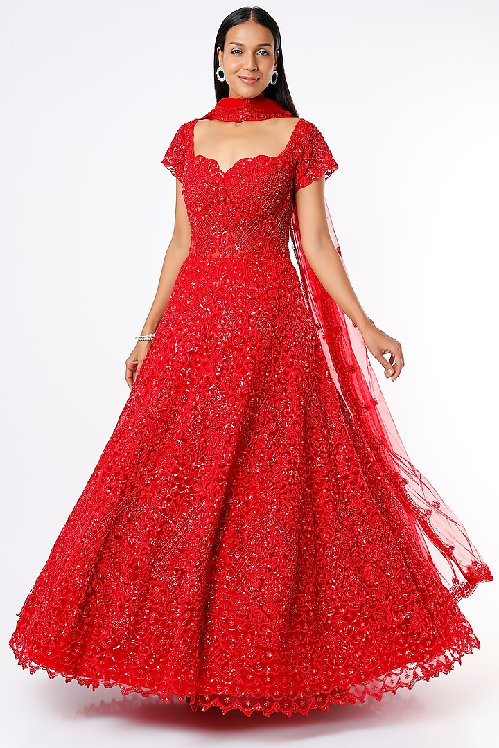 Red Embellished Gown by Kalighata