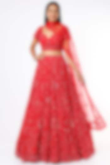 Red Embellished Bridal Lehenga Set by Kalighata at Pernia's Pop Up Shop
