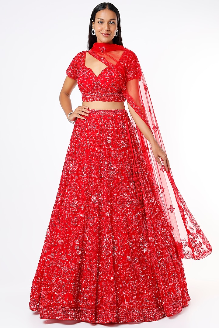 Red Embellished Bridal Lehenga Set by Kalighata at Pernia's Pop Up Shop