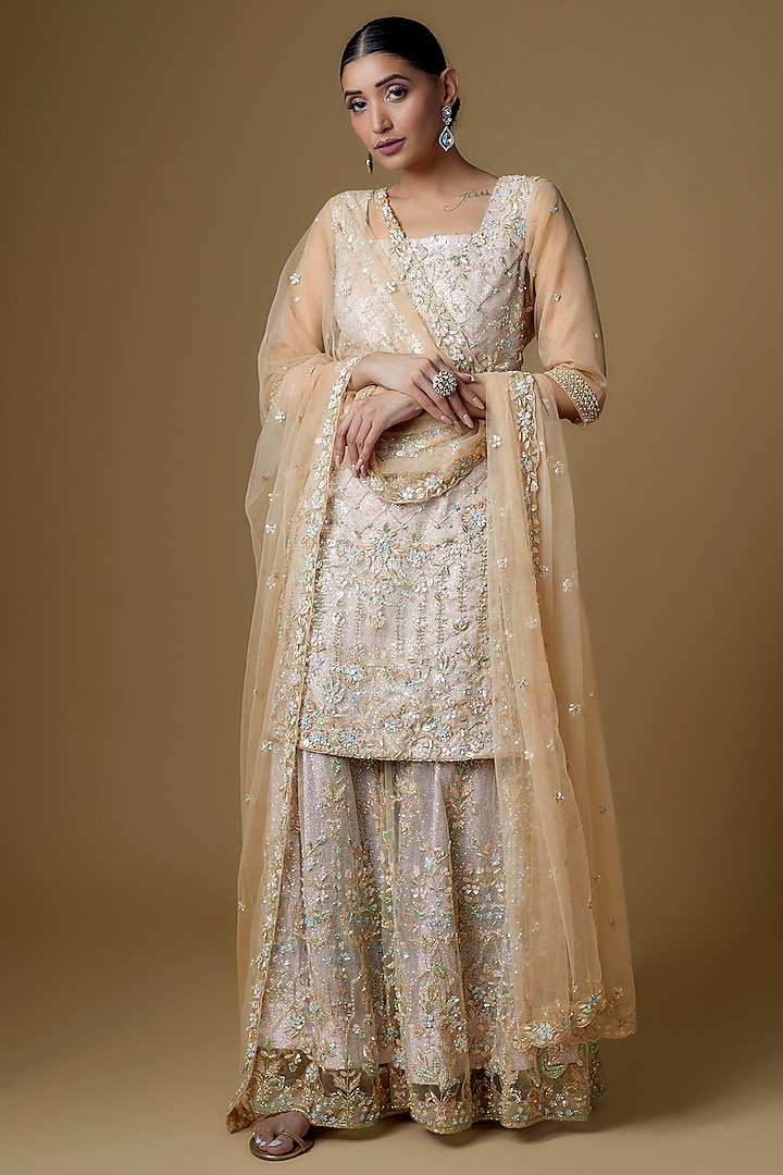 Grey Net Embroidered Sharara Set by Kalighata at Pernia's Pop Up Shop