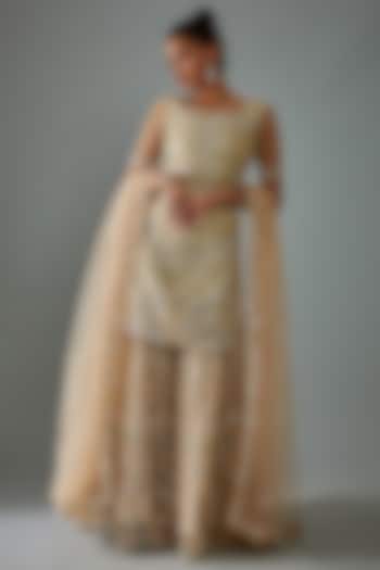 Gold Net Embroidered Bridal Sharara Set by Kalighata at Pernia's Pop Up Shop