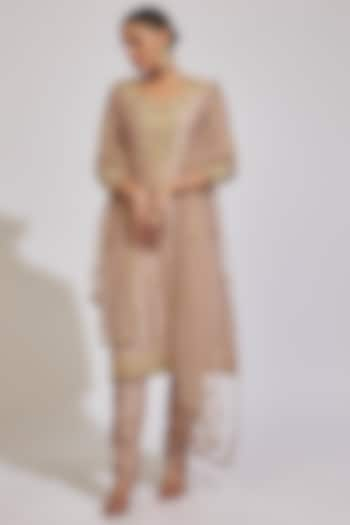 Beige Chanderi Embroidered Kurta Set by Kalighata at Pernia's Pop Up Shop