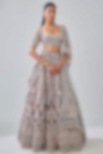 Purple Velvet Hand Embroidered Bridal Lehenga Set by Kalighata at Pernia's Pop Up Shop