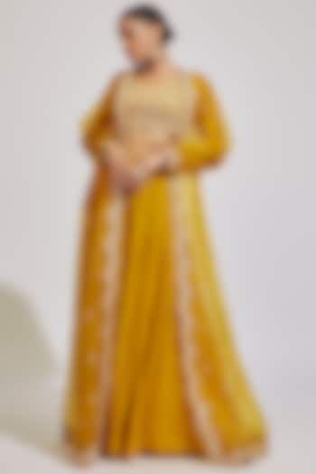 Yellow Georgette Sharara Set by Kalighata