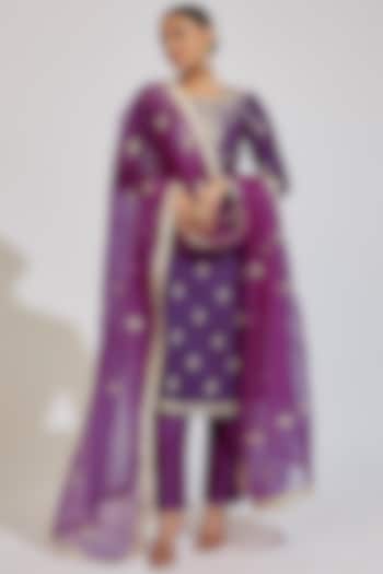 Purple Chanderi Embroidered Kurta Set by Kalighata