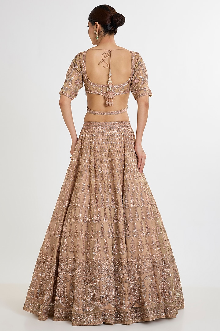 Gold Organza Cutdana & Zardosi Embroidered Bridal Lehenga Set by Kalighata at Pernia's Pop Up Shop