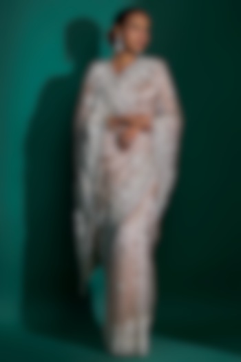 Pink Tissue Sequins Hand Embroidered Bridal Saree Set by Kalighata at Pernia's Pop Up Shop