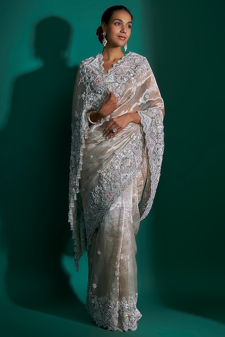 Gold Tissue Bridal Saree by Kalighata at Pernia's Pop Up Shop