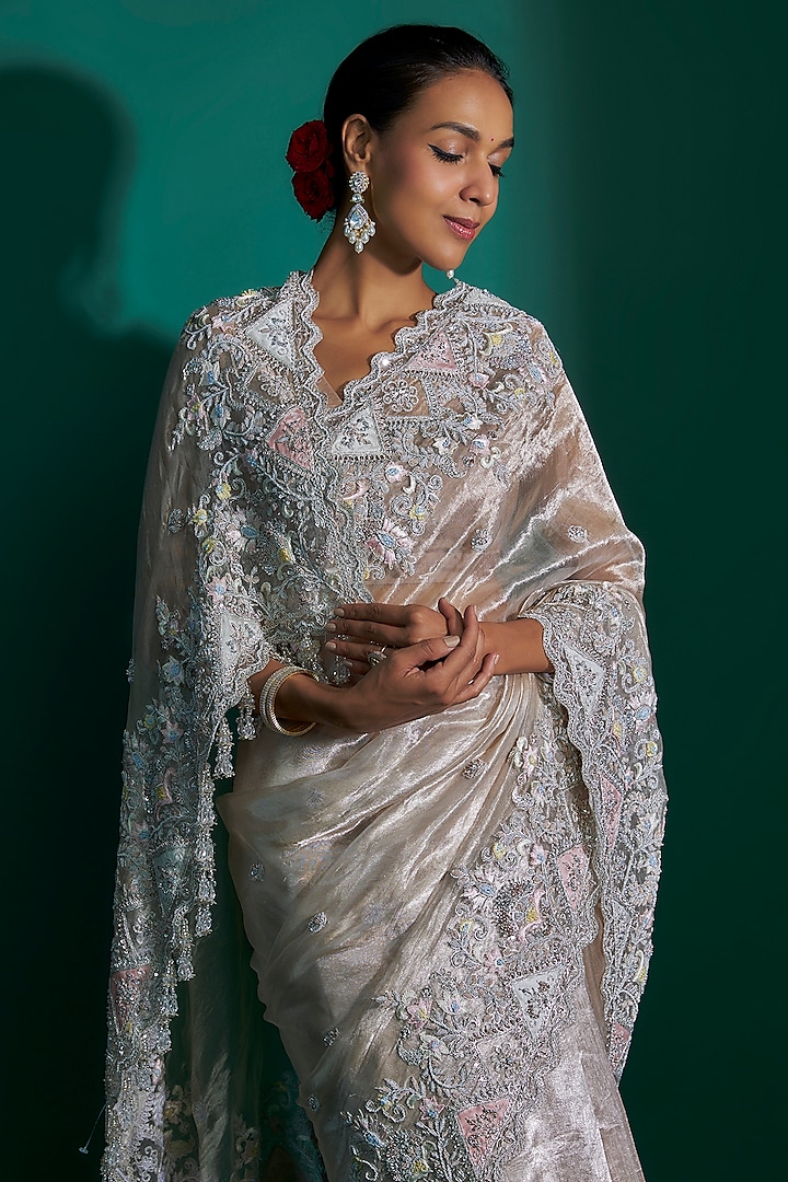 Gold Tissue Bridal Saree by Kalighata at Pernia's Pop Up Shop