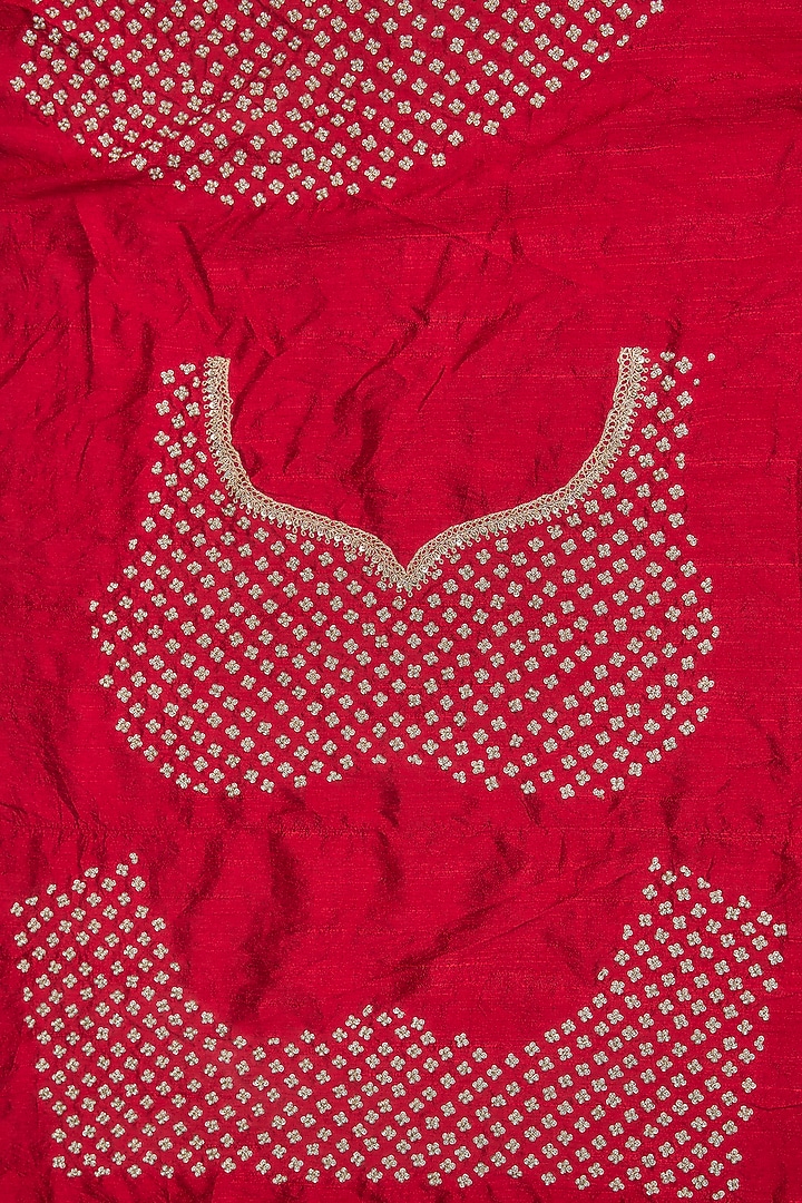 Red & Ivory Bandhej Handloom Sequins Hand Embroidered Reception Saree Set by Kalighata at Pernia's Pop Up Shop