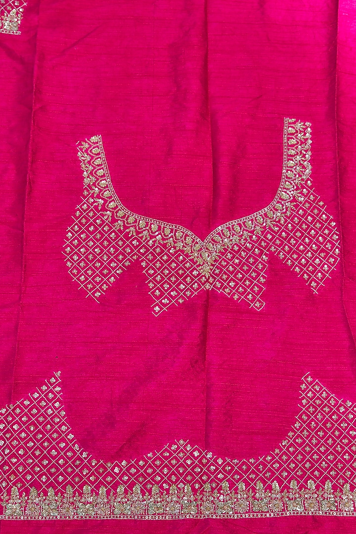 Fuchsia Bandhej Handloom Sequins Hand Embroidered Reception Saree Set by Kalighata at Pernia's Pop Up Shop