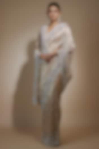 Gold Tissue Organza Sequin Embellished Reception Saree Set by Kalighata at Pernia's Pop Up Shop