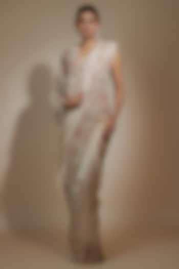 Gold Tissue Organza Sequin Embellished Bridal Saree Set by Kalighata at Pernia's Pop Up Shop