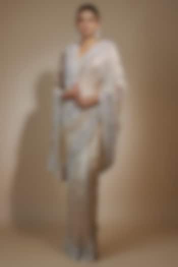 Pink Tissue Organza Sequin Embellished Reception Saree Set by Kalighata at Pernia's Pop Up Shop