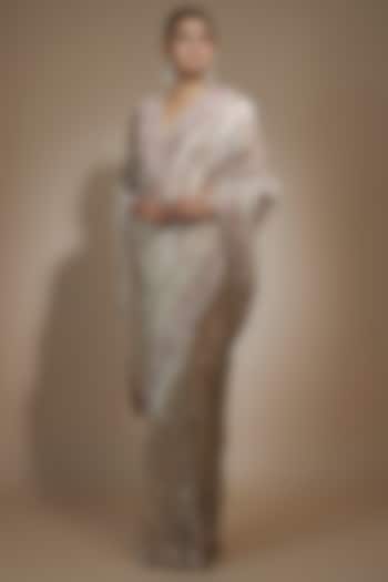 Pink Tissue Organza Sequin Embellished Wedding Saree Set by Kalighata at Pernia's Pop Up Shop