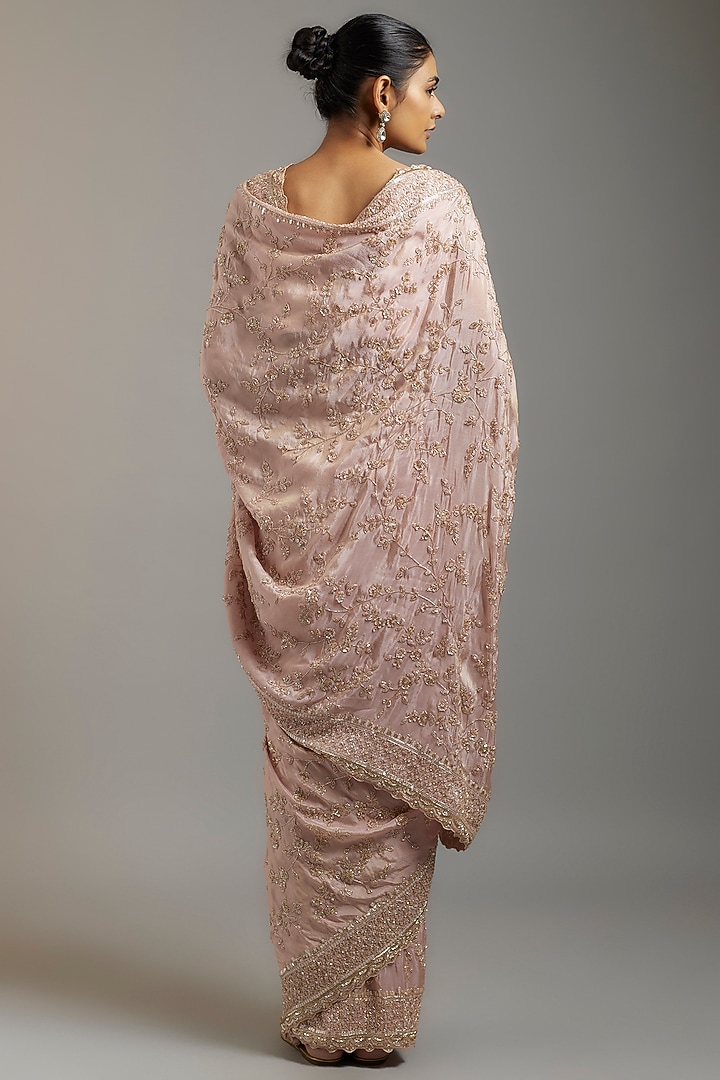 Pink Tissue Organza Sequins Embellished Reception Saree Set by Kalighata at Pernia's Pop Up Shop
