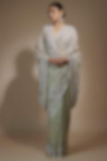 Mint Tissue Organza Sequin Embellished Reception Saree Set by Kalighata at Pernia's Pop Up Shop