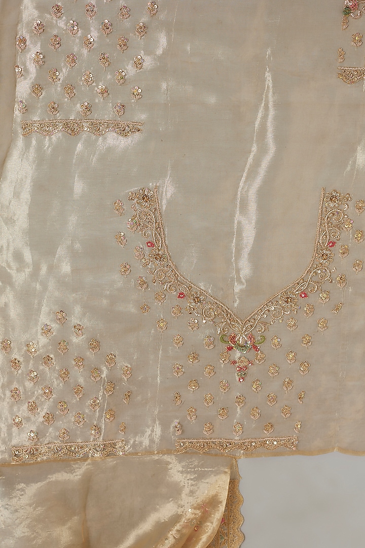 Gold Tissue Organza Sequins Embellished Bridal Saree Set by Kalighata at Pernia's Pop Up Shop