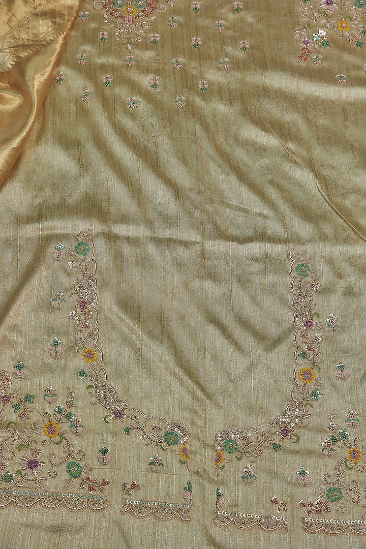 Gold Handloom Sequins Hand Embroidered Reception Saree Set by Kalighata at Pernia's Pop Up Shop