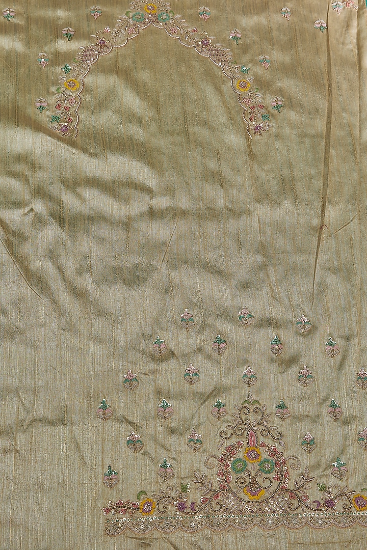 Gold Handloom Sequins Hand Embroidered Reception Saree Set by Kalighata at Pernia's Pop Up Shop