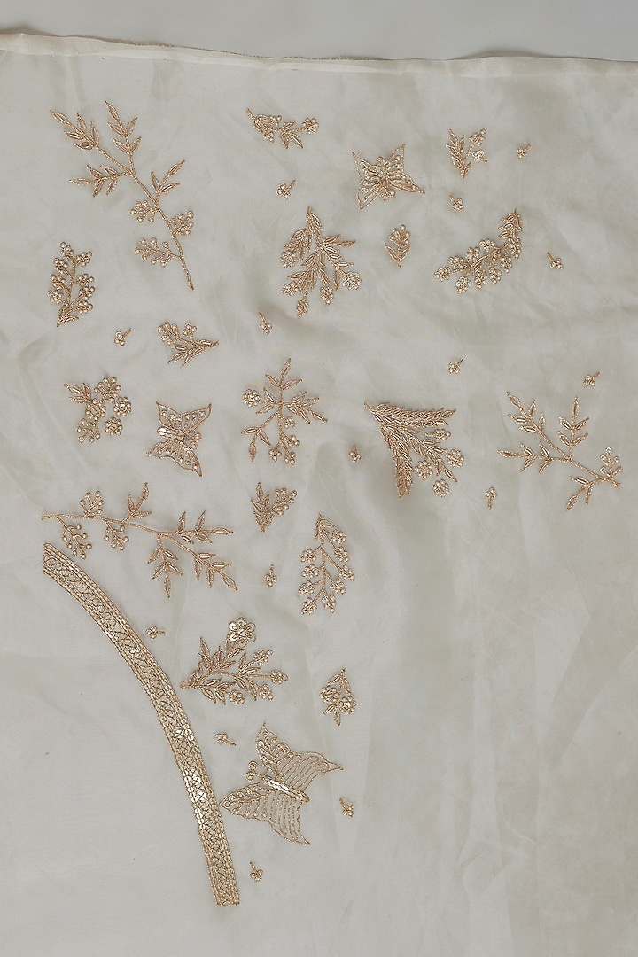 Ivory Tissue Organza Sequins Embellished Reception Saree Set by Kalighata at Pernia's Pop Up Shop