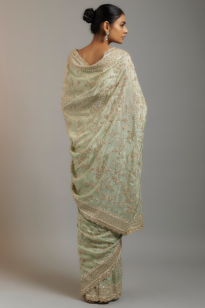 Mint Tissue Organza Sequins Embellished Reception Saree Set by Kalighata at Pernia's Pop Up Shop