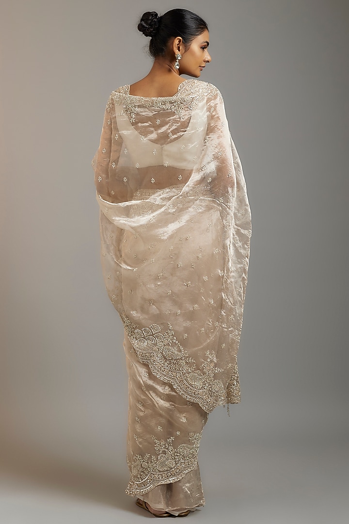 Pink Tissue Organza Sequins Embellished Wedding Saree Set by Kalighata at Pernia's Pop Up Shop