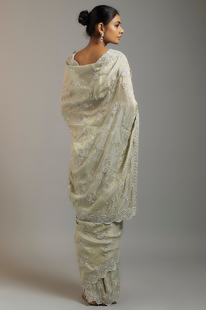 Mint Tissue Organza Sequins Embellished Reception Saree Set by Kalighata at Pernia's Pop Up Shop