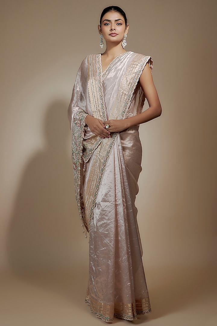 Pink Tissue Organza Sequin Embellished Saree Set by Kalighata