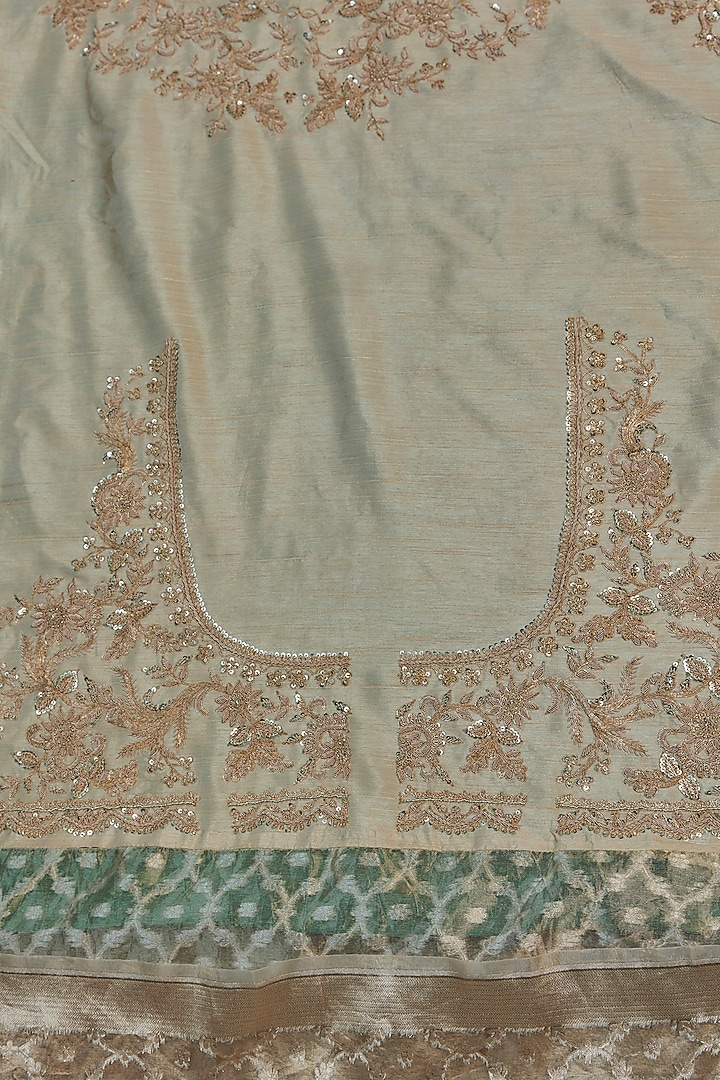 Gold Tissue Sequins Hand Embroidered Wedding Saree Set by Kalighata at Pernia's Pop Up Shop