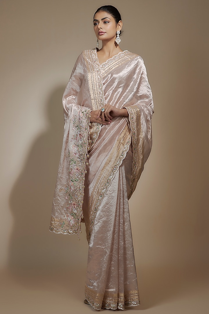 Pink Tissue Organza Sequin Embellished Saree Set by Kalighata