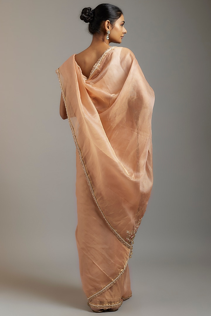 Gold Tissue Organza Sequins Embellished Wedding Saree Set by Kalighata at Pernia's Pop Up Shop