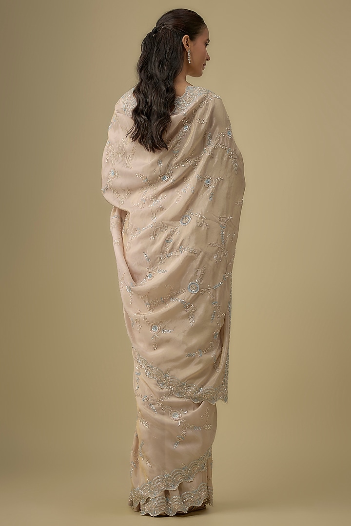 Pink Tissue Hand & Machine Embroidered Reception Saree Set by Kalighata at Pernia's Pop Up Shop