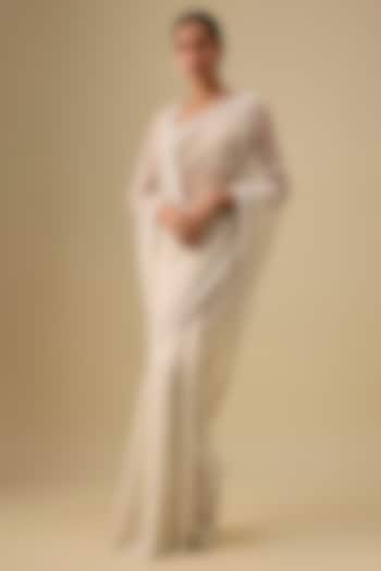 Ivory Organza Hand & Machine Embroidered Wedding Saree Set by Kalighata at Pernia's Pop Up Shop