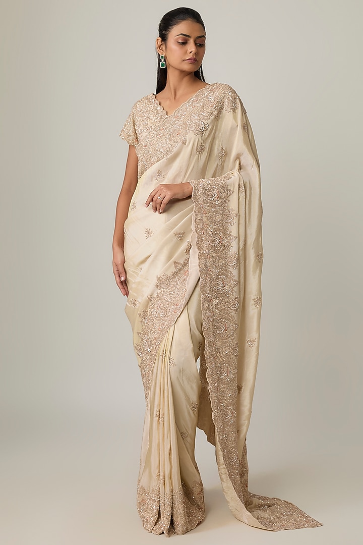 Pink Tissue Reception Saree Set by Kalighata at Pernia's Pop Up Shop