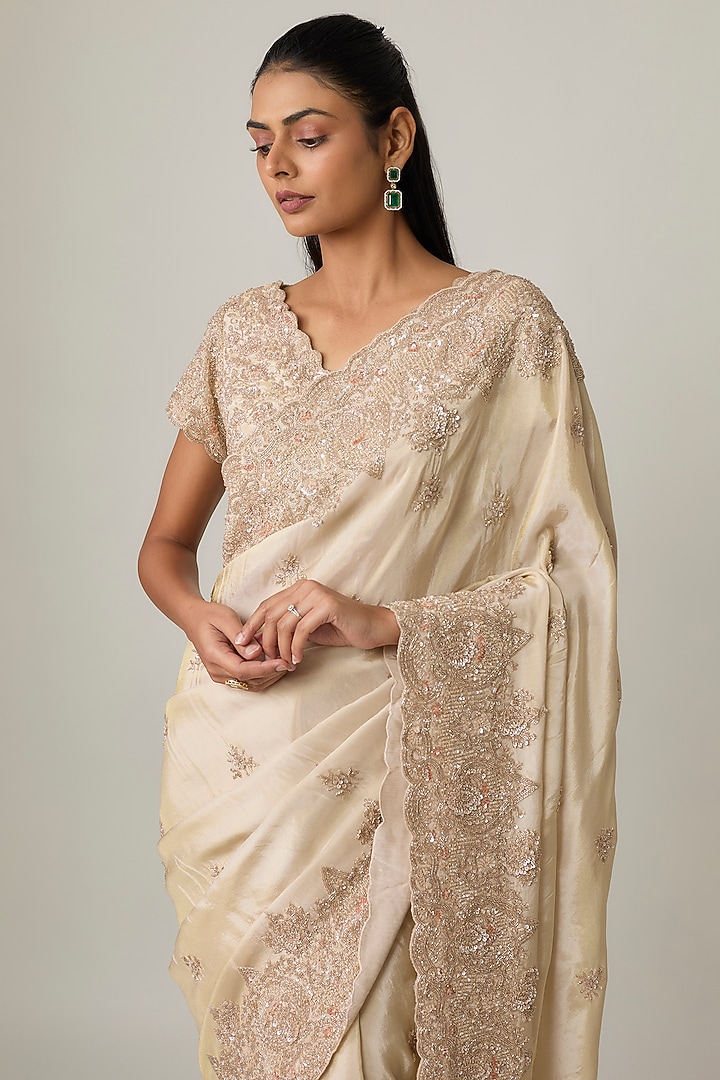 Pink Tissue Reception Saree Set by Kalighata at Pernia's Pop Up Shop