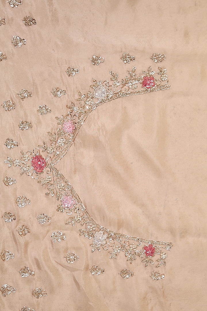 Peach Tissue Sequins Embroidered Bridal Saree Set by Kalighata at Pernia's Pop Up Shop