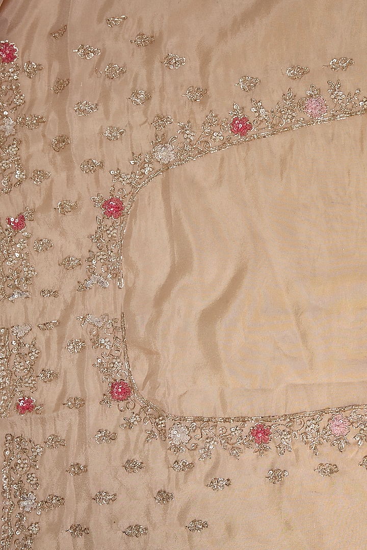 Peach Tissue Sequins Embroidered Bridal Saree Set by Kalighata at Pernia's Pop Up Shop