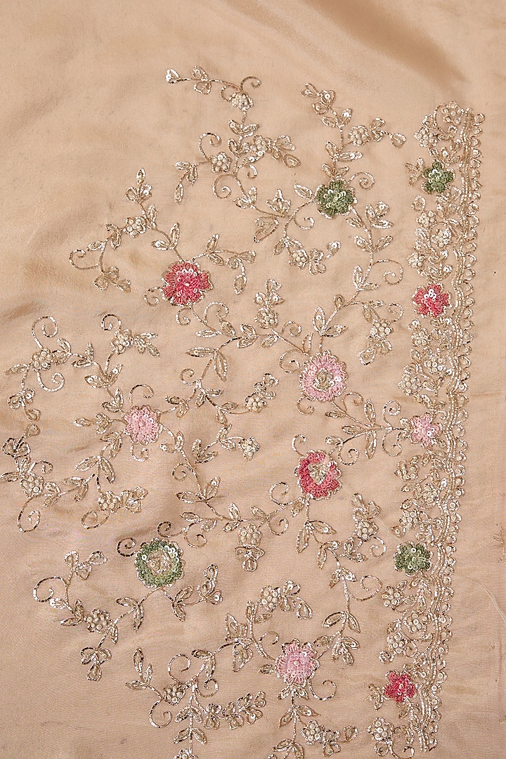 Peach Tissue Sequins Embroidered Bridal Saree Set by Kalighata at Pernia's Pop Up Shop