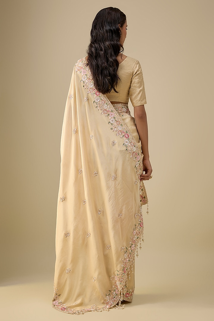 Gold Tissue Sequins Embroidered Bridal Saree Set by Kalighata at Pernia's Pop Up Shop