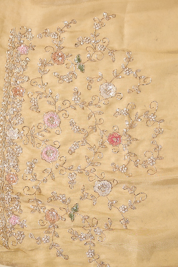 Gold Tissue Sequins Embroidered Bridal Saree Set by Kalighata at Pernia's Pop Up Shop