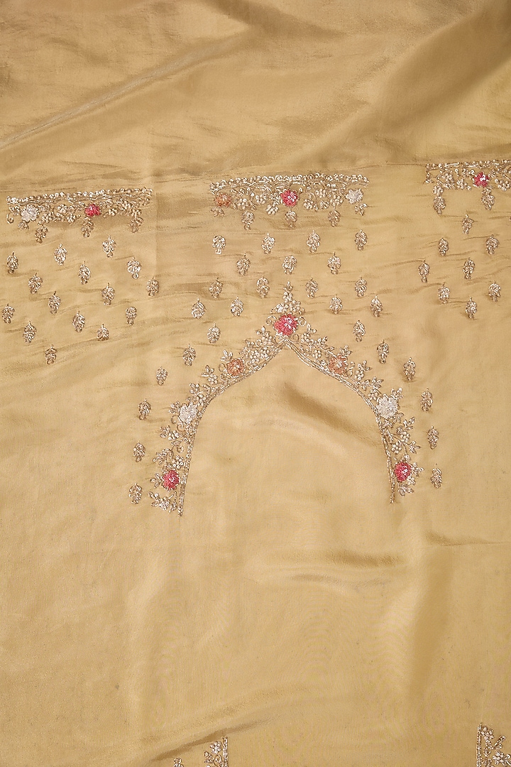 Gold Tissue Sequins Embroidered Bridal Saree Set by Kalighata at Pernia's Pop Up Shop