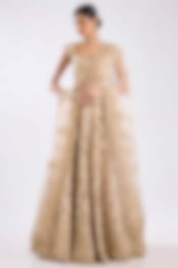 Peach Raw Silk Zari Hand & Machine Embroidered Bridal Lehenga Set by Kalighata at Pernia's Pop Up Shop