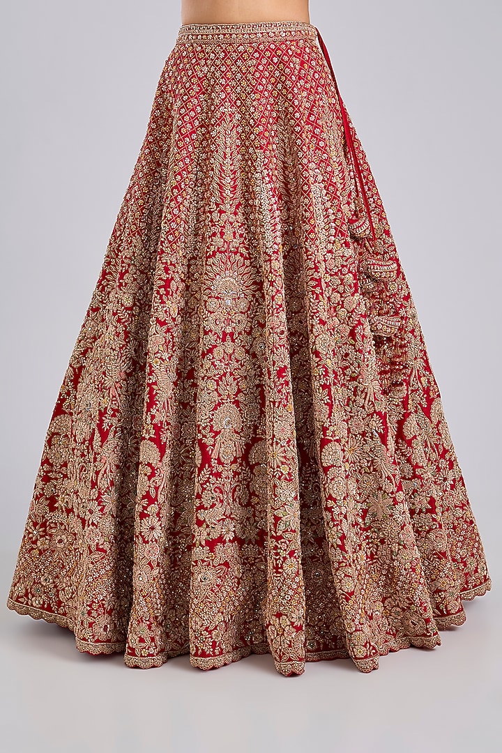 Red Raw Silk Bridal Lehenga Set by Kalighata at Pernia's Pop Up Shop